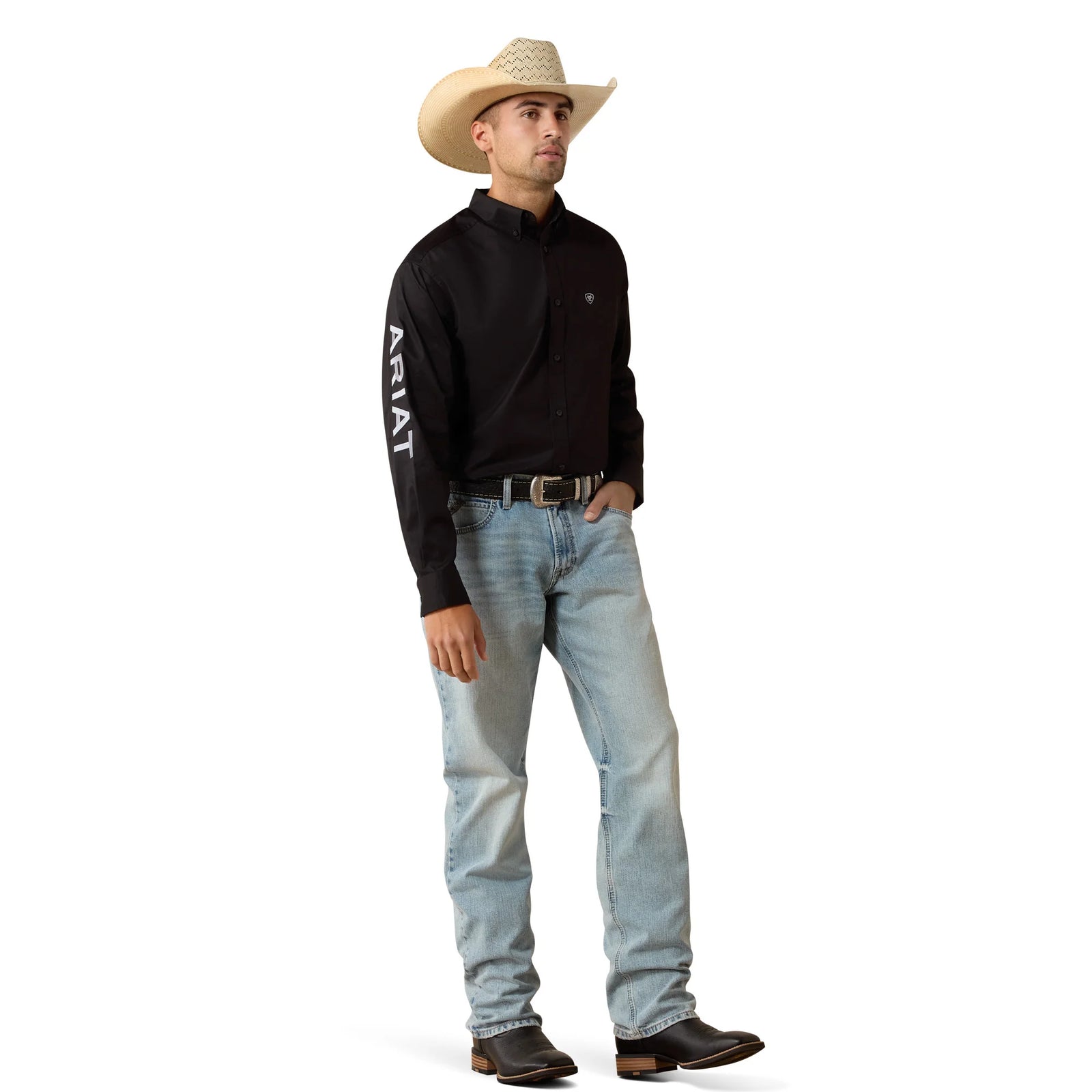 Ariat Mns Team Logo Lightweight Twill Classic Fit LS Shirt Black/Grey