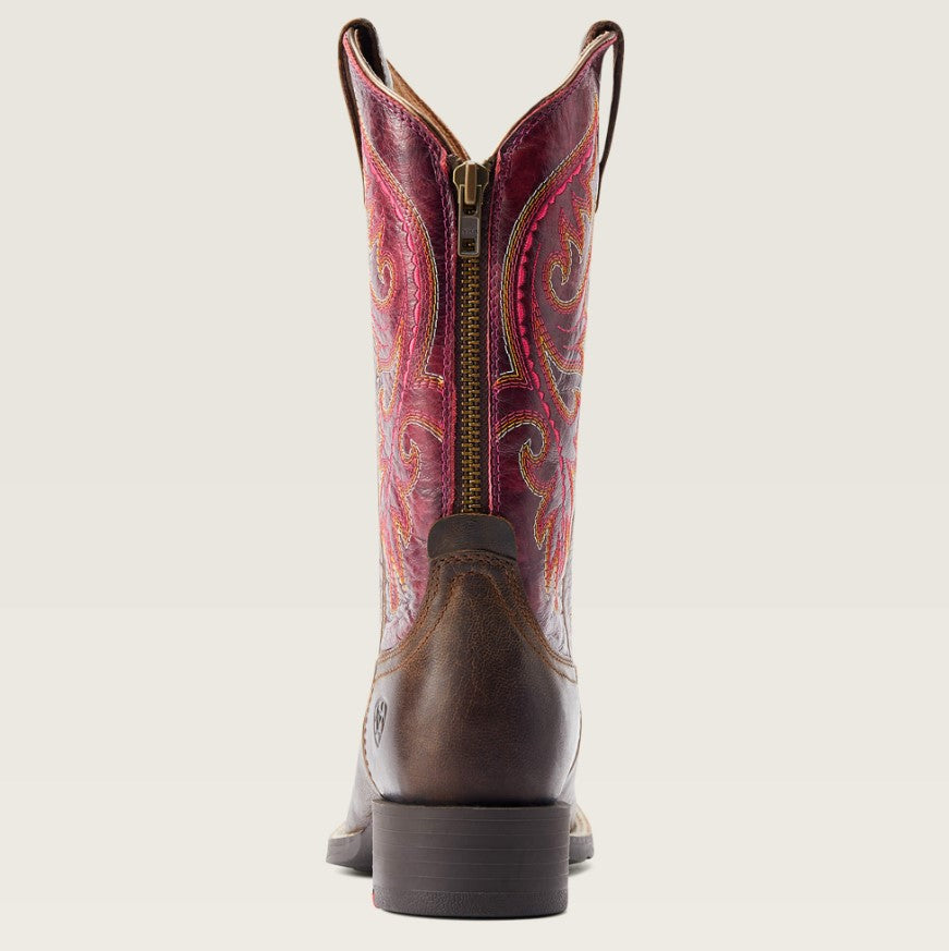 Ariat Wms Round Up Back Zip Worn Mocha/Raspberry - Black Friday Sales