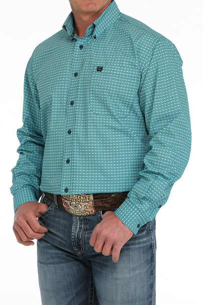 Cinch Mens Medallion Print Button Down Western Shirt - Turquoise