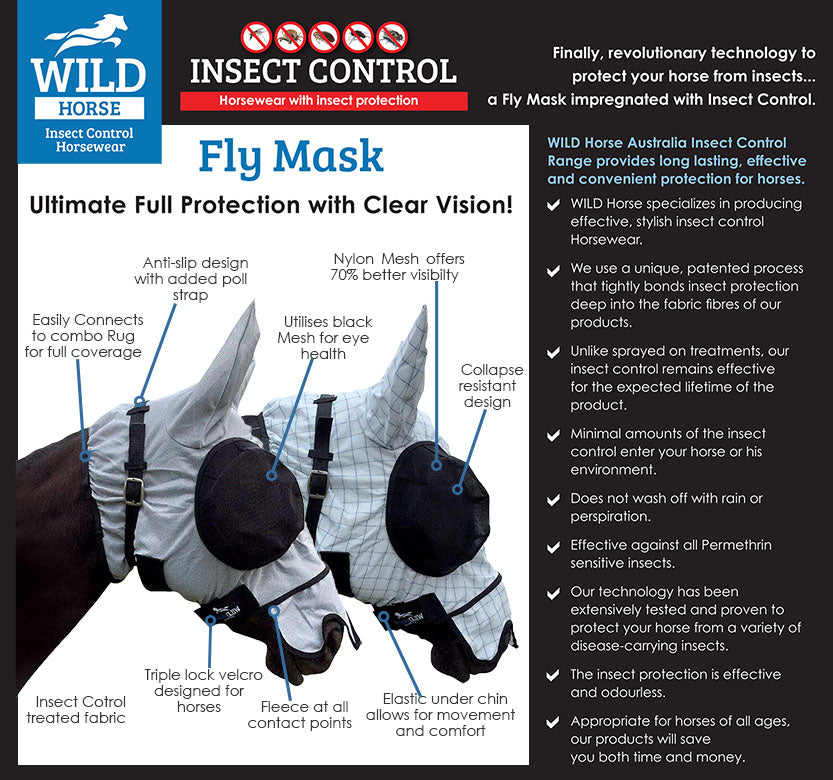 Wild Horse Cool Mesh Fly Mask Black Clip