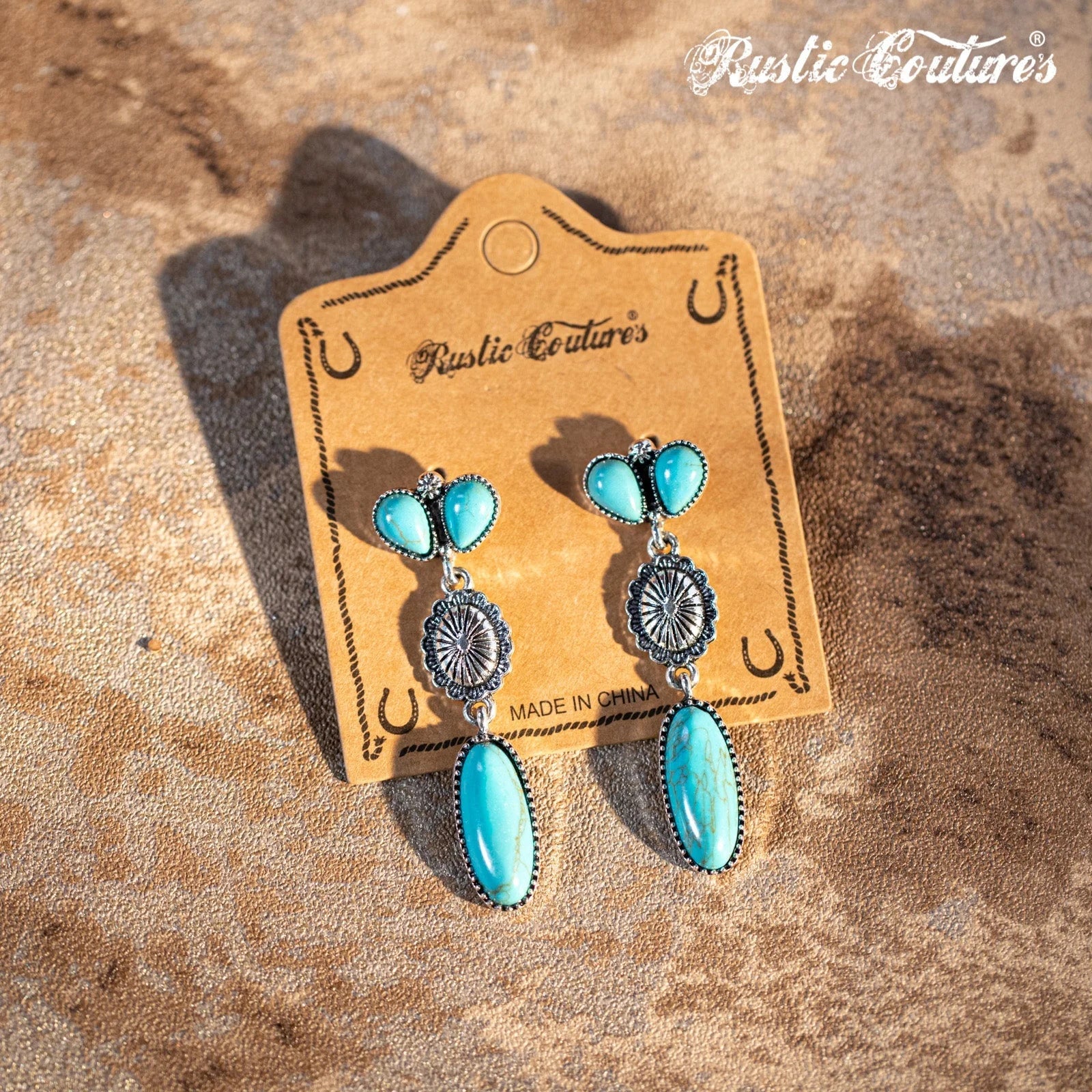 Rustic Couture Navajo Oval Concho Nature Turquoise Dangling Earrings Turquoise