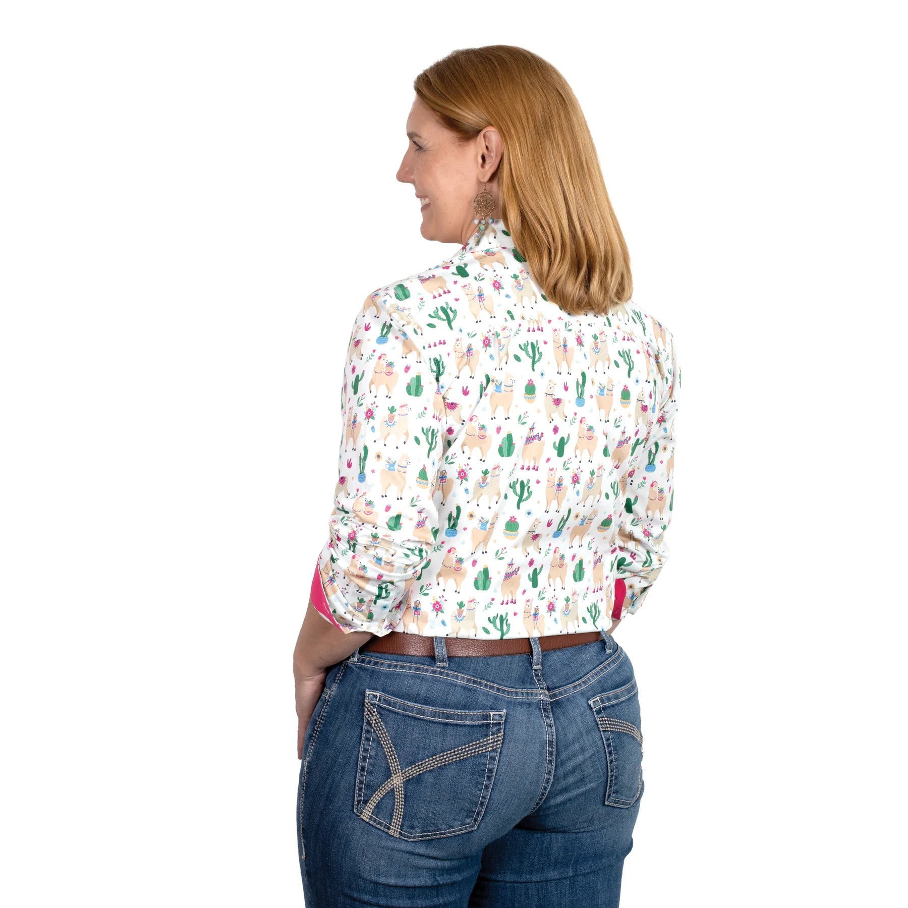 Just Country Wmns Abbey Full Button Print Workshirt White Llamas