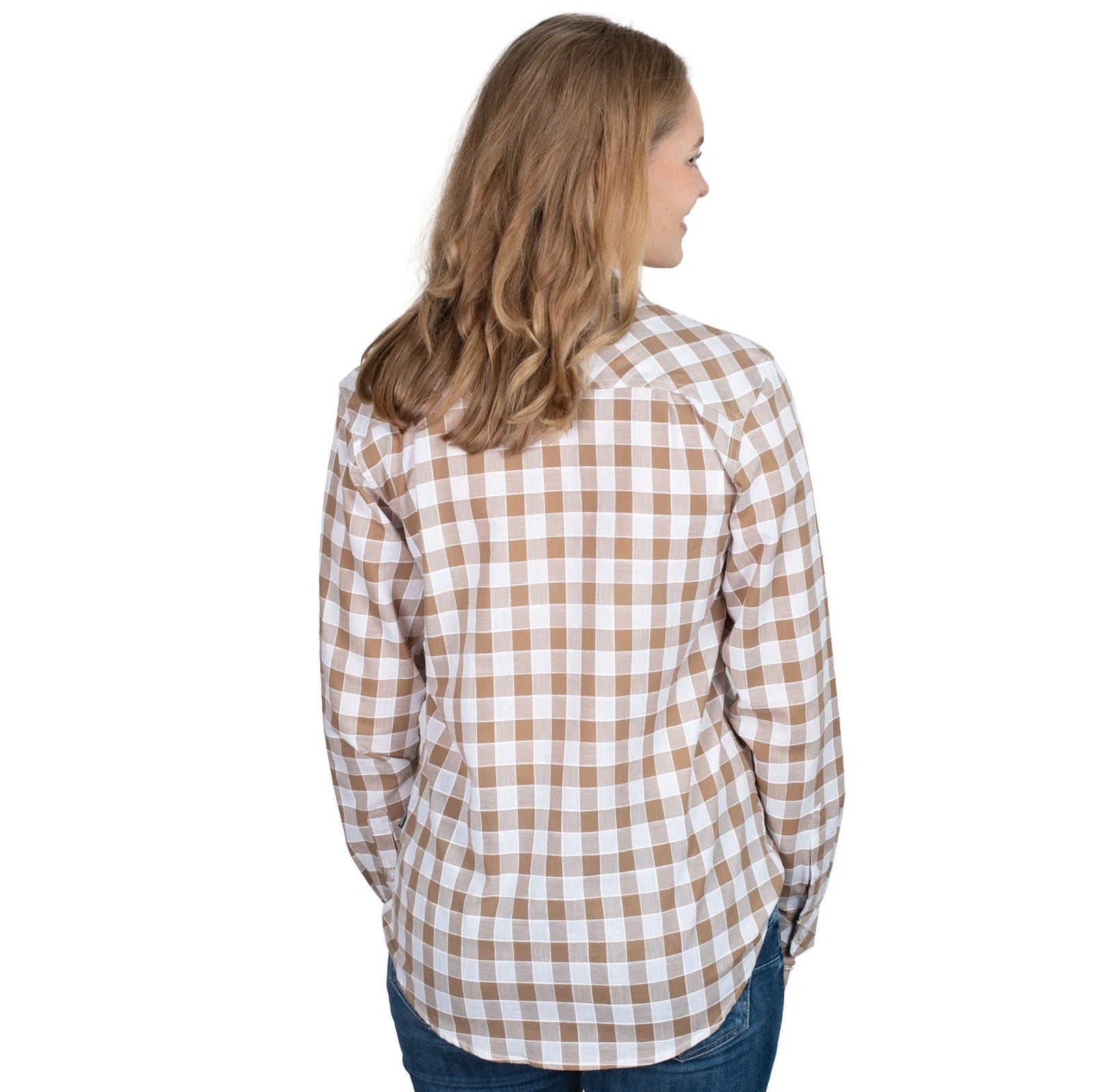Just Country Wmns Abbey Full Button Print Workshirt Tan/White Check