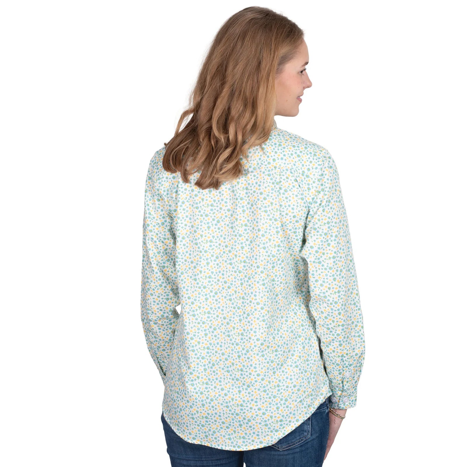 Just Country Wmns Abbey Full Button Print Workshirt White/Blue Daisies