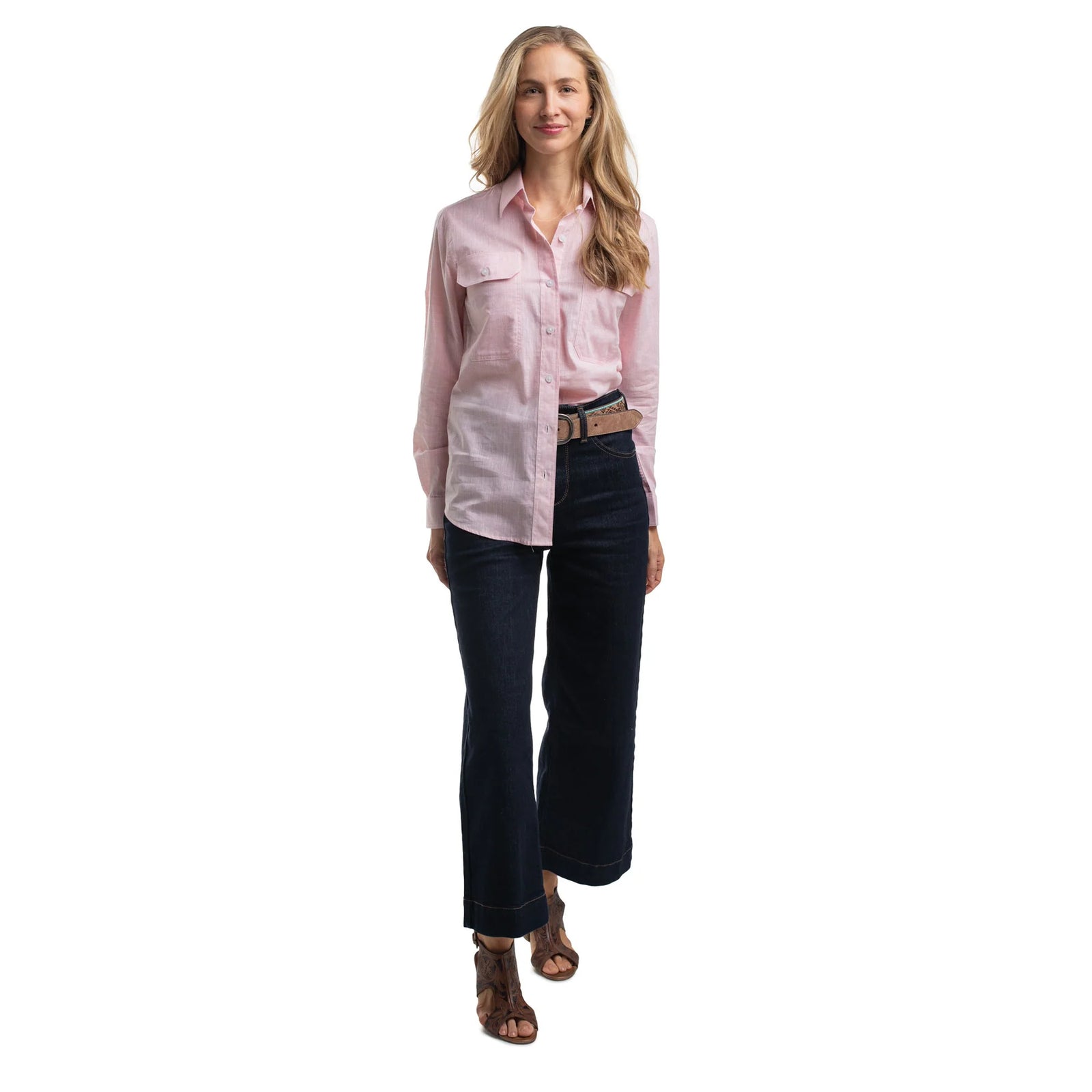 Just Country Wmns Abbey Full Button Print Workshirt Powder Pink