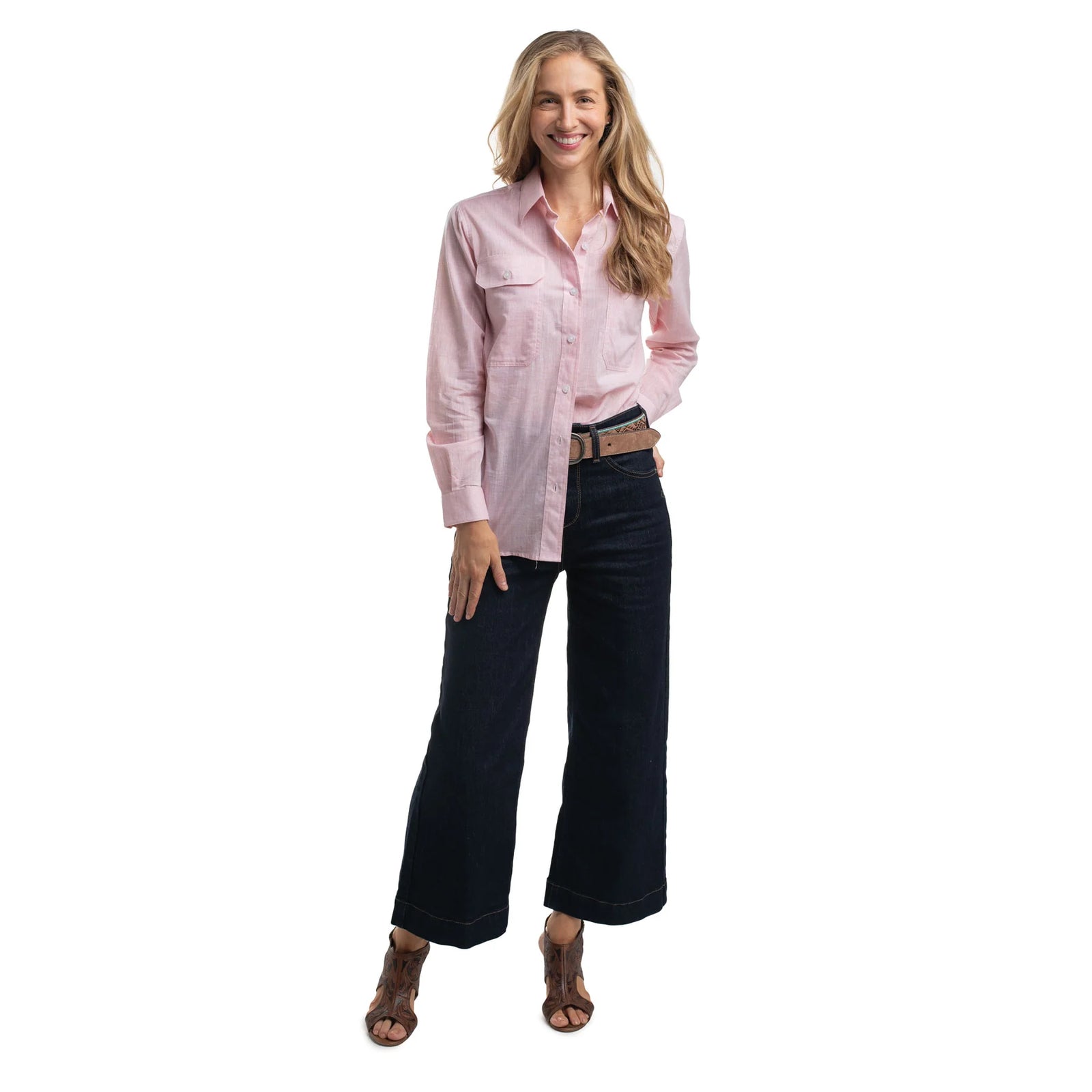 Just Country Wmns Abbey Full Button Print Workshirt Powder Pink