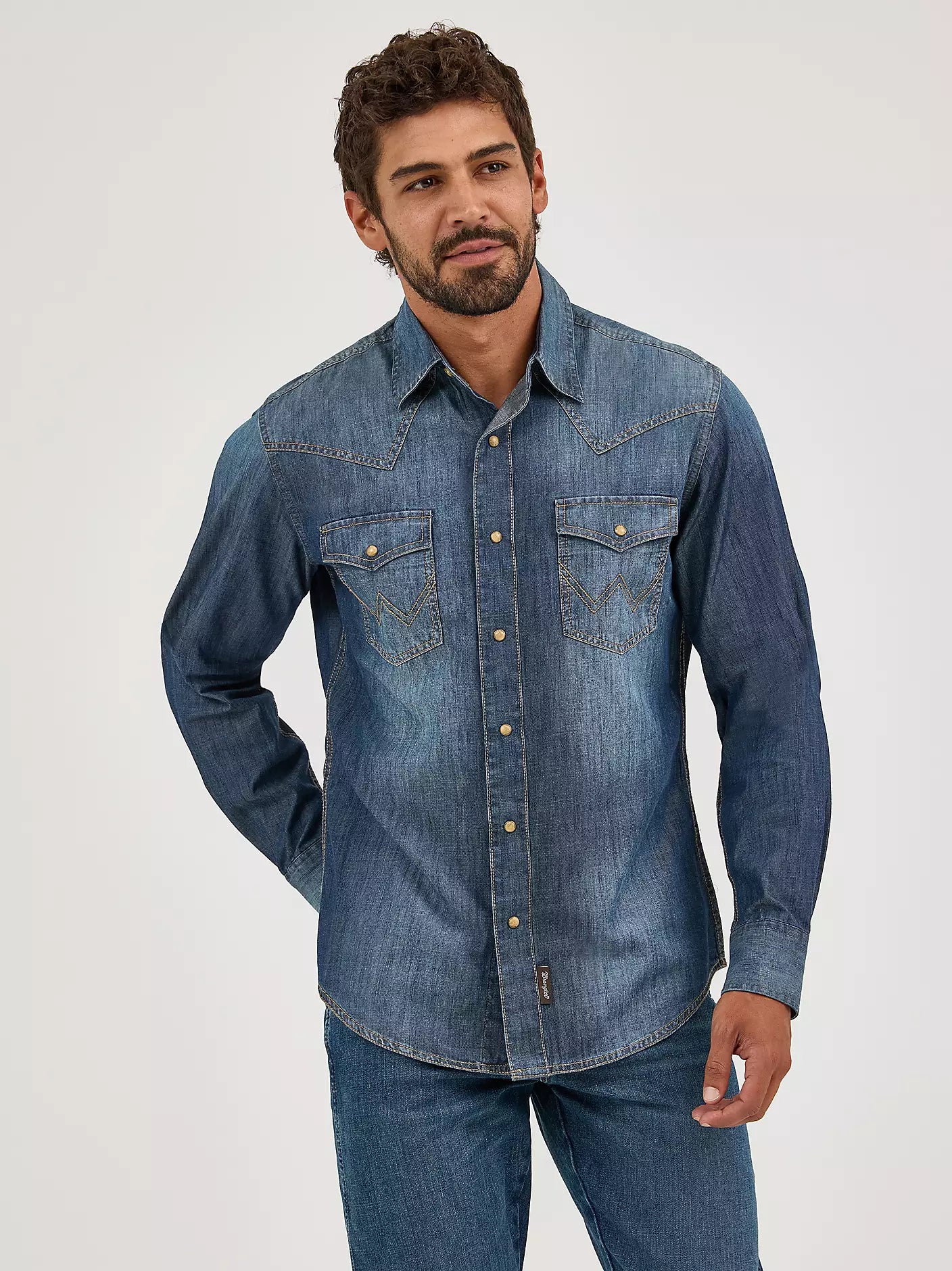 Wrangler Mns Retro Premium Denim Snap Shirt | Country Clothing - Mens Shirt | Saddleworld Ipswich