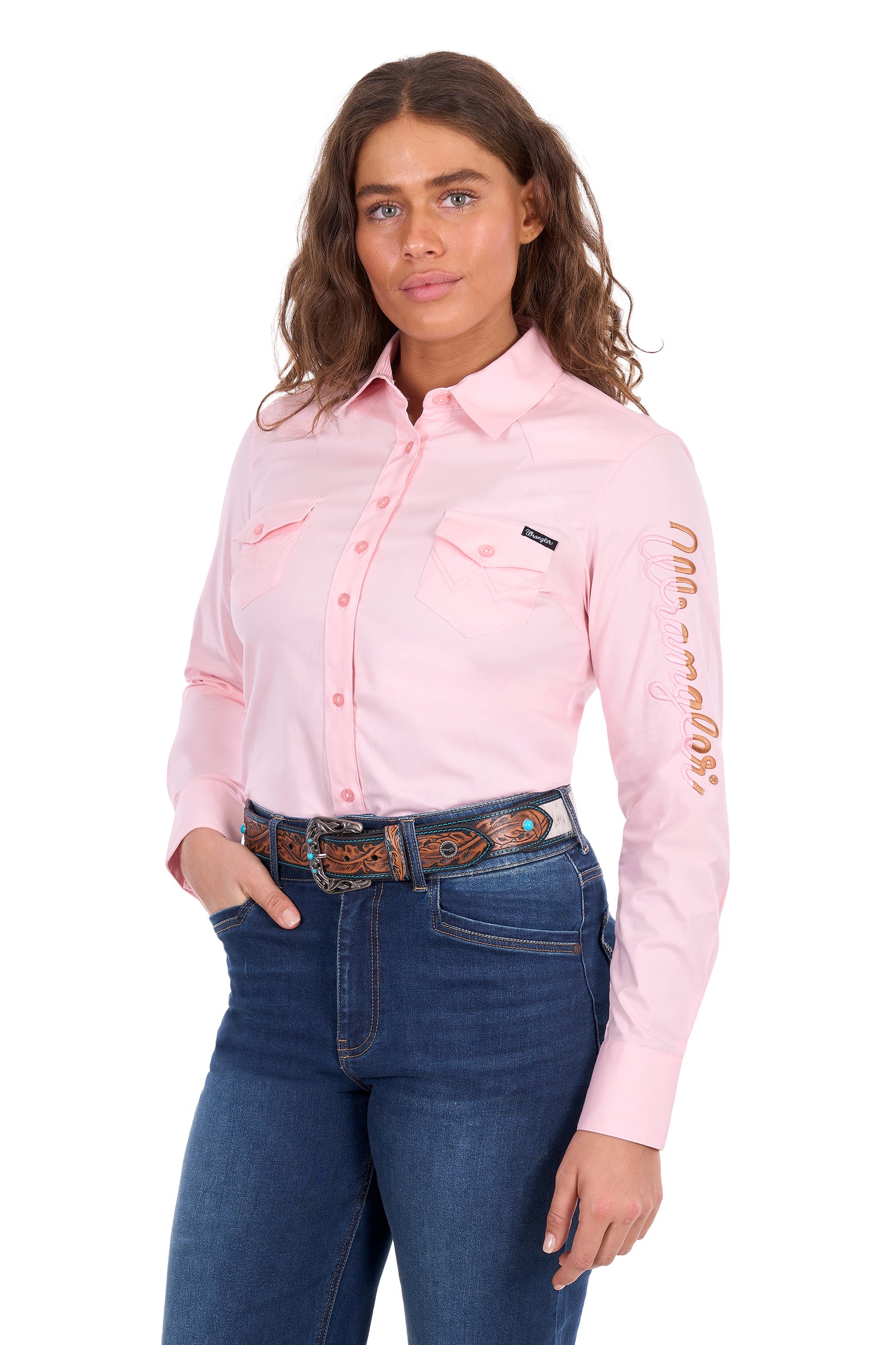 Wrangler Wmns Hazel Logo LS Shirt | Country Clothing - Ladies SHirt | Saddleworld Ipswich