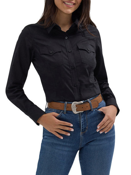 Wrangler Wmns Western Black Button Down Shirt | Country clothing - Ladies Shirts | Saddleworld Ipswich