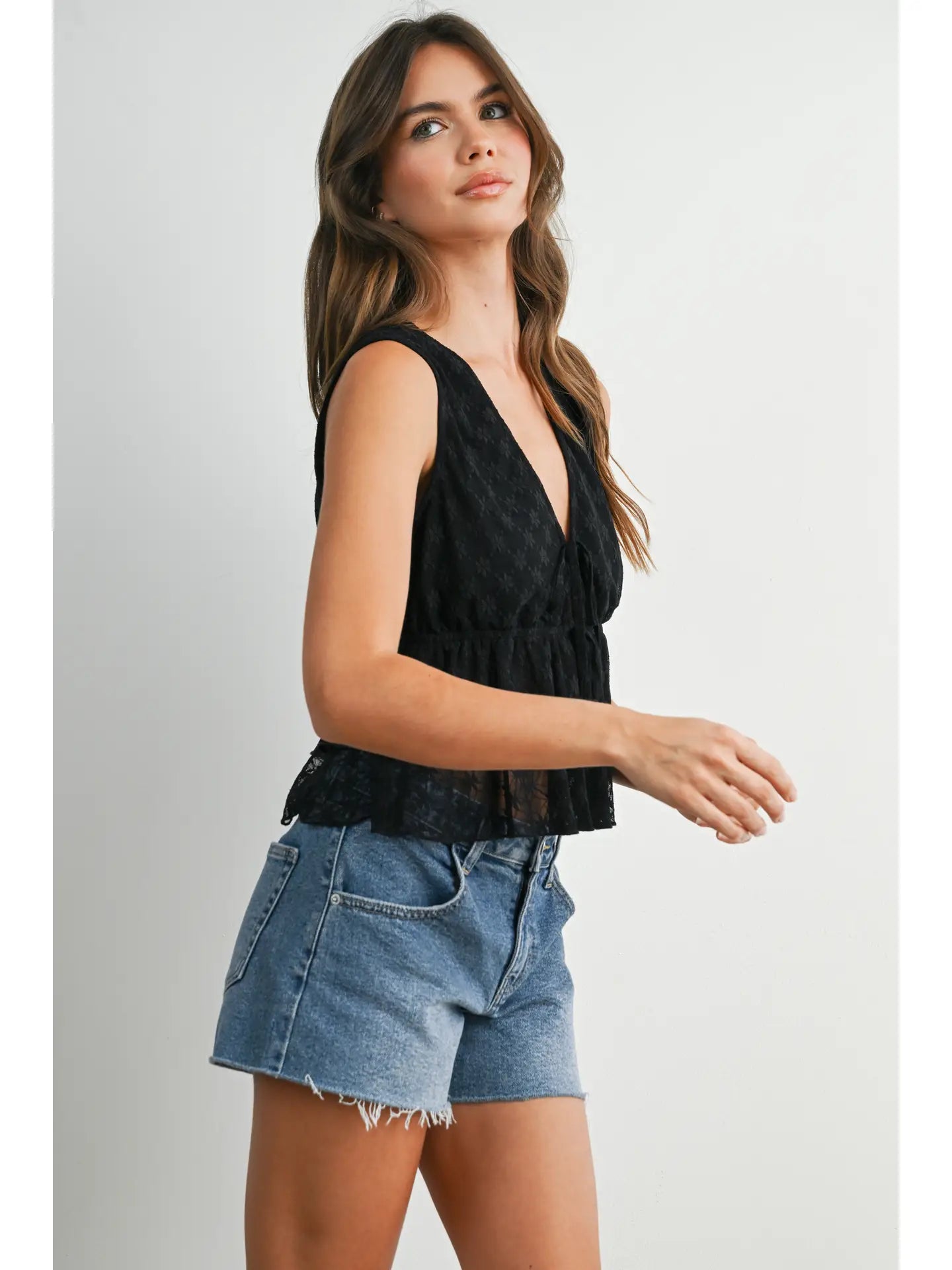Tiered Ruffle Hem Tie-Front Tank Top