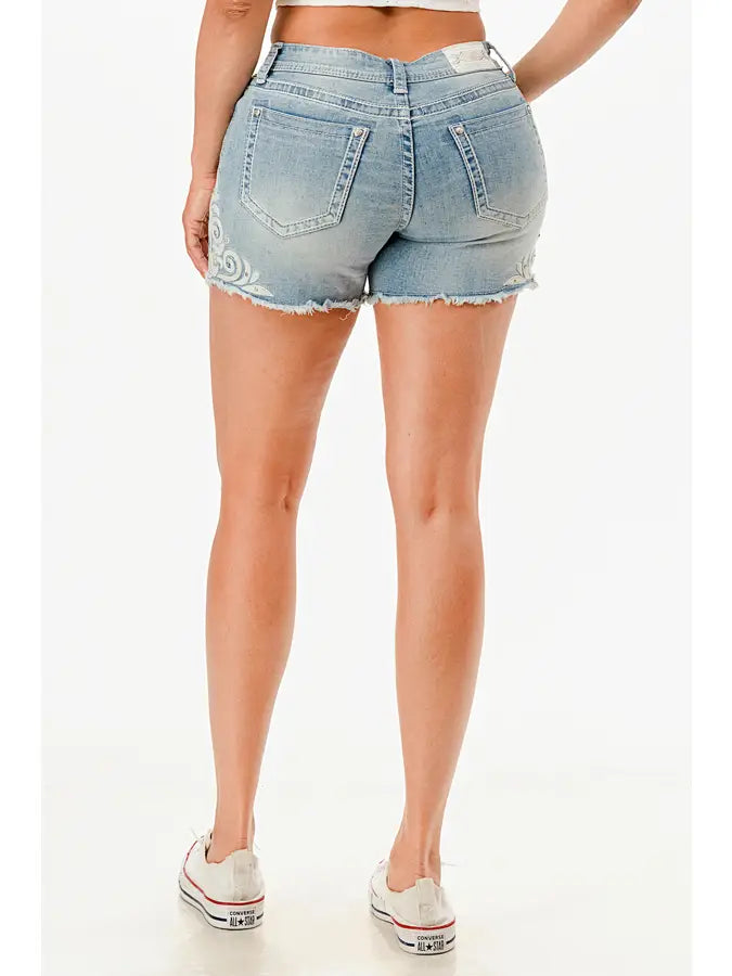 Grace in LA Floral Embroidery Mid Rise Shorts