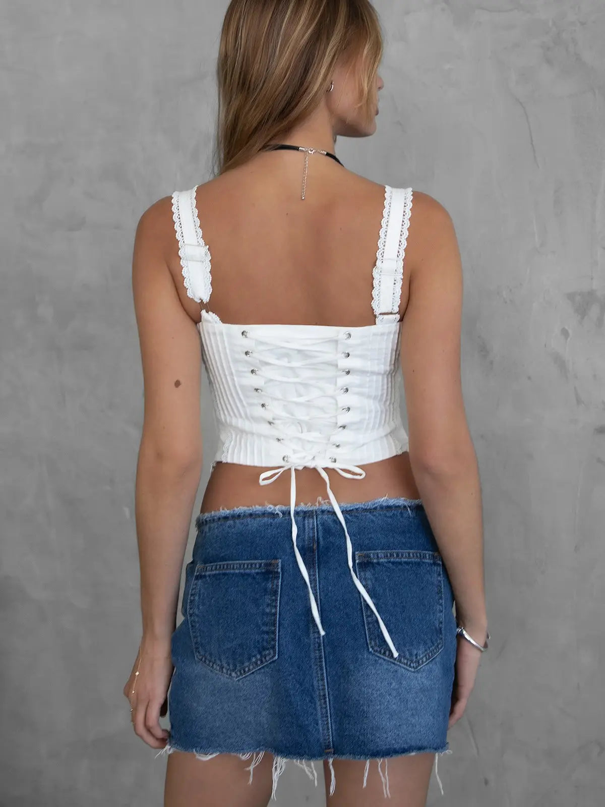 Tilla Sweetheart Neckline with Lace Trim Milkmaid Corset Top