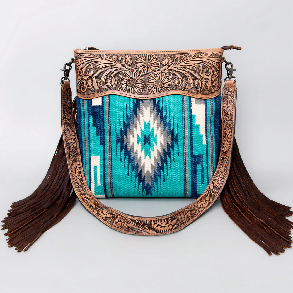 American Darling Tooled Leather and Saddle Blanket Crossbody Bag