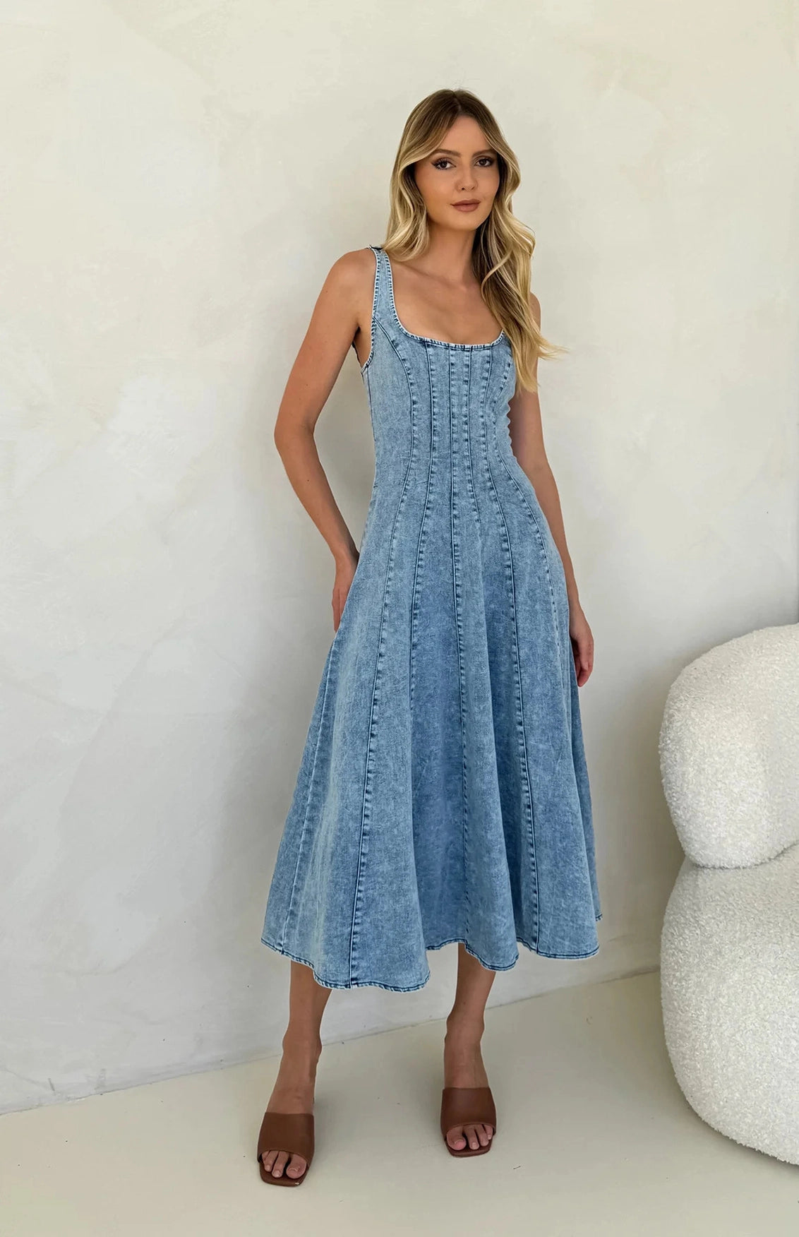 Missy U Neck Long Denim Dress