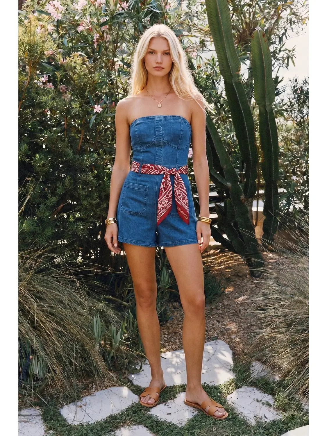 Washed Denim Tube Romper