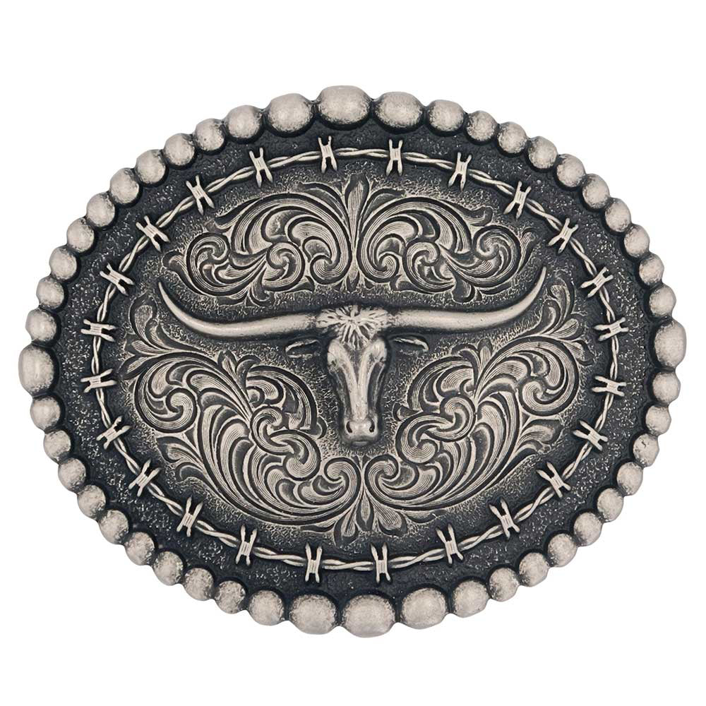 Montana Silversmith Rustic Barb Wire Longhorn Buckle