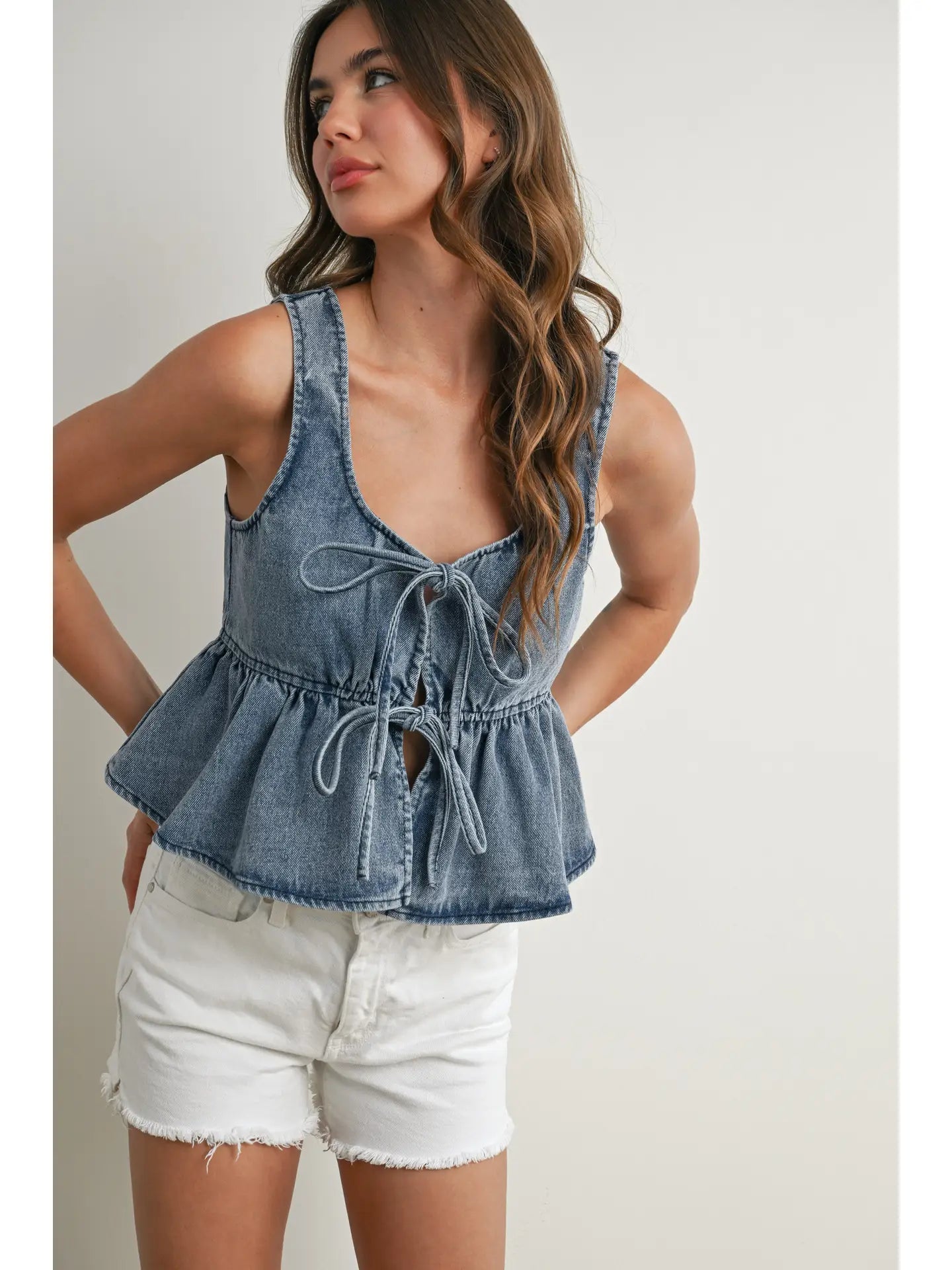 Ruffled Hem Tie-Front Tank Top