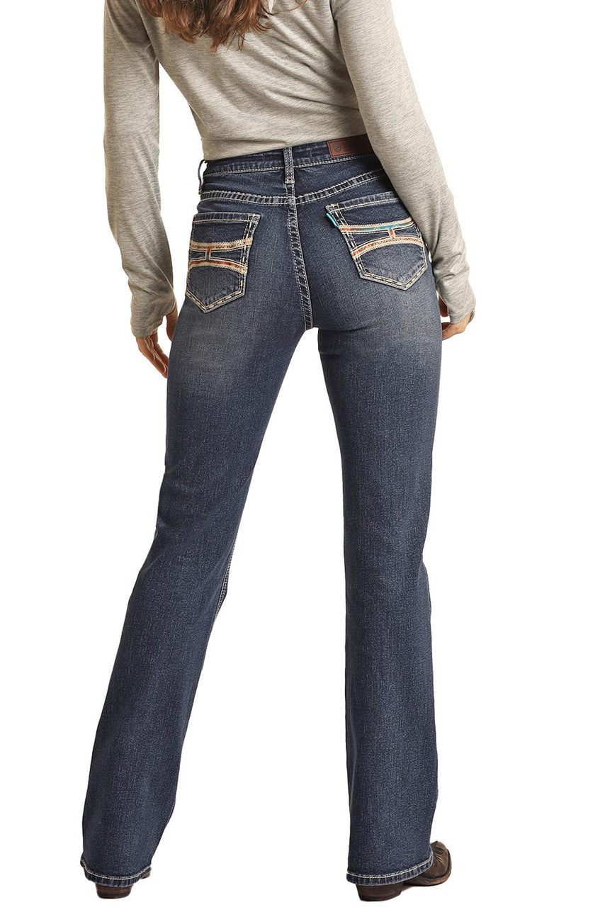 Hooey Aztec Detail High Rise Extra Stretch Bootcut Jeans