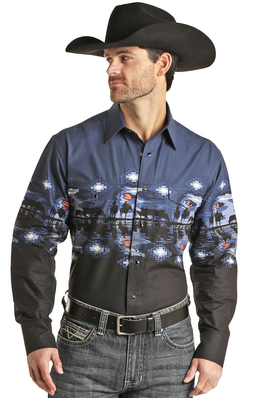 Panhandle Slim Fit Cowboy Border Long Sleeve Snap Shirt
