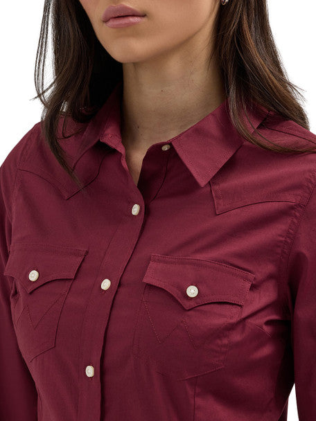 Wrangler Wmns Western Wine Button Down Shirt