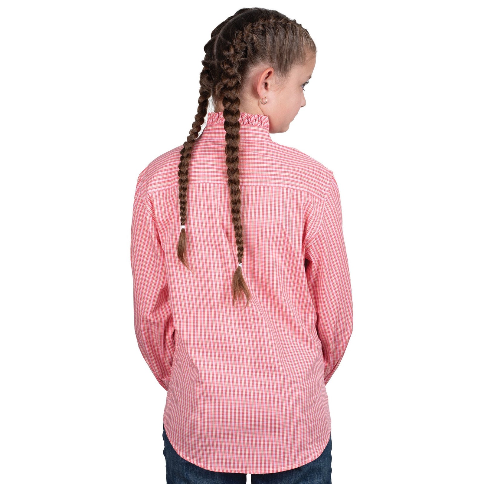 Just Country Girls Gracie Frills Full Button Print Workshirt Light Pink/Pink Plaid