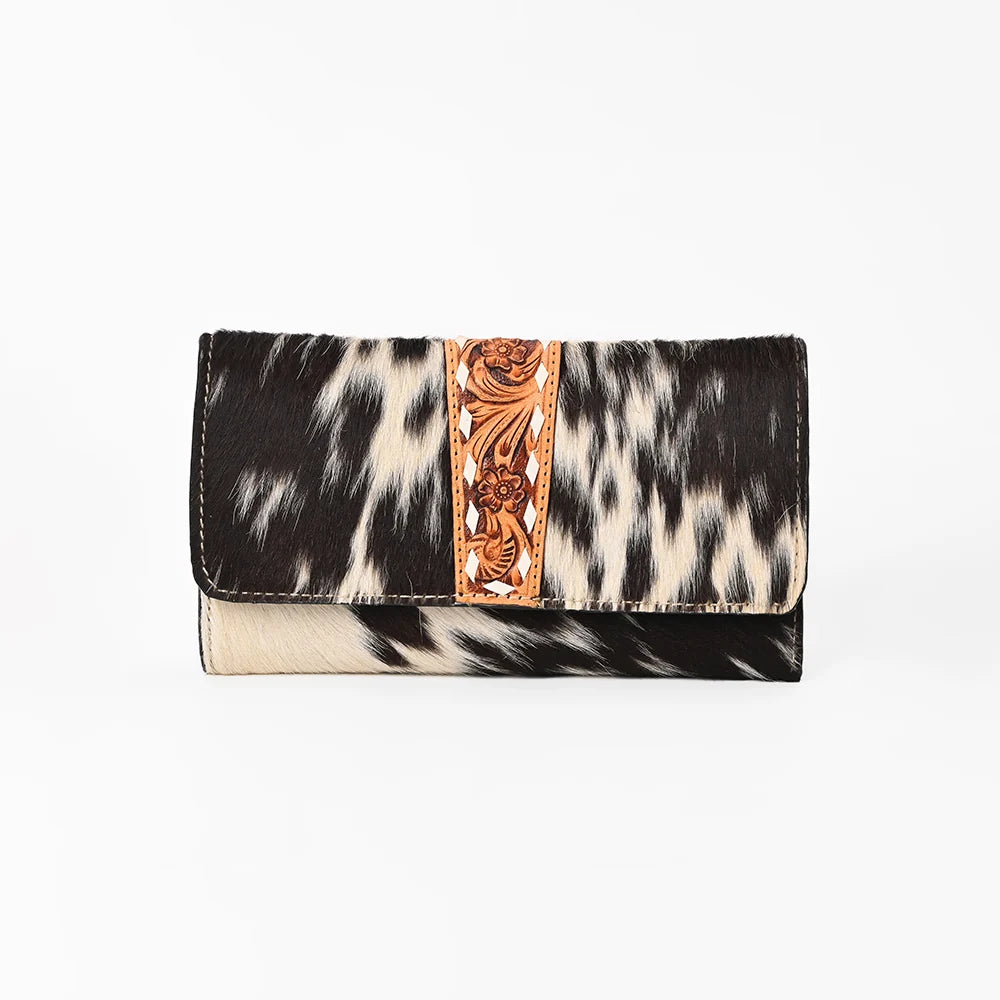 Ohlay Western Hair On Hide Hand Tooled Wallet