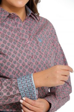 Cinch Wmns Pink/Blue Button Down Western Shirt - Black Friday Sale