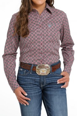Cinch Wmns Pink/Blue Button Down Western Shirt - Black Friday Sale