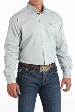 Cinch Mens Tencil Micro Stripe Western Shirt Green/White - Black Friday Sale