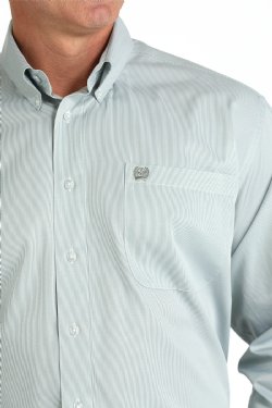 Cinch Mens Tencil Micro Stripe Western Shirt Green/White - Black Friday Sale