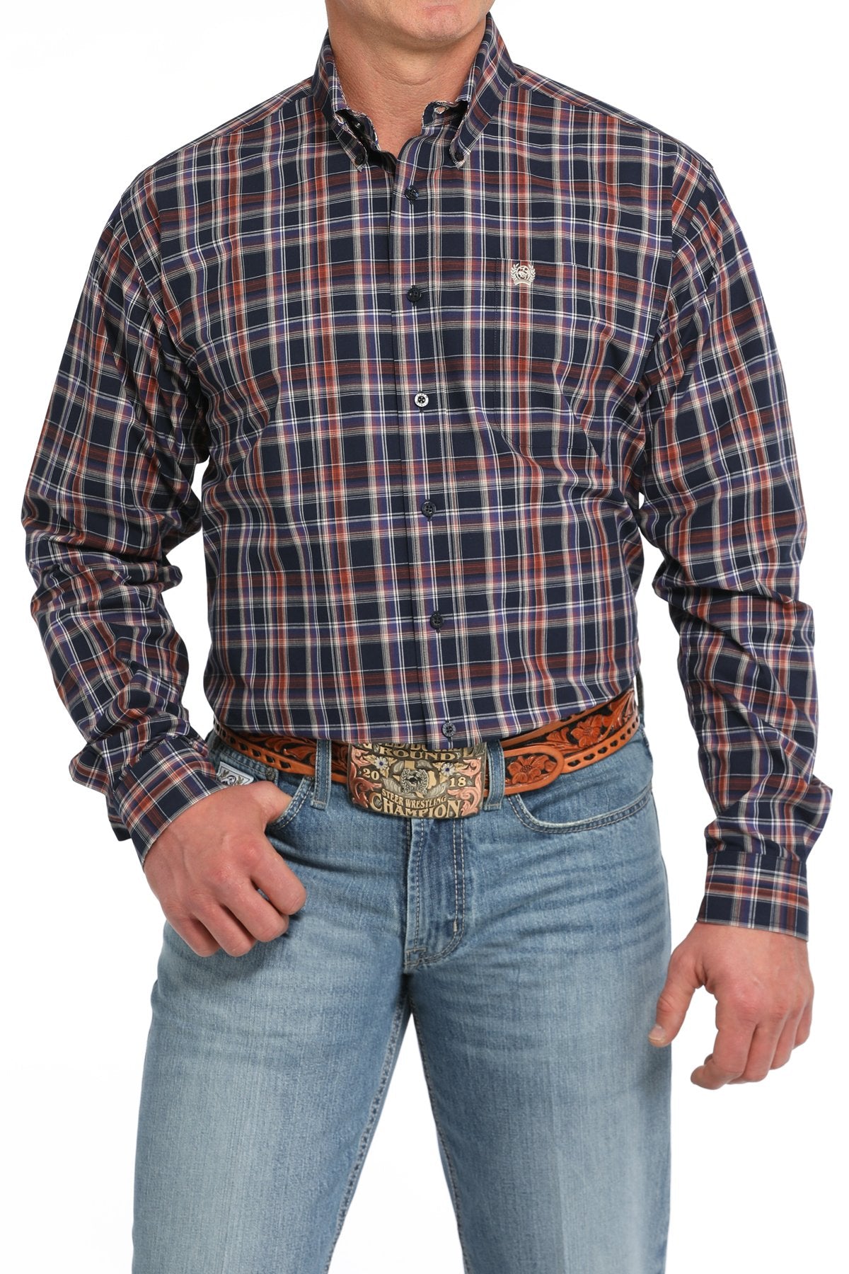 Cinch Mens Plaid Western Shirt Navy