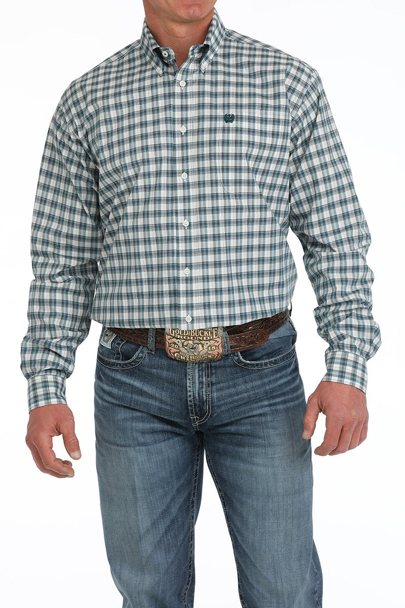 Cinch Mens Plaid Button Down Western Shirt - Cream