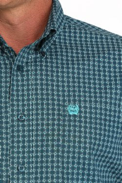 Cinch Mens Geometric Print Button Down Shirt - Blue