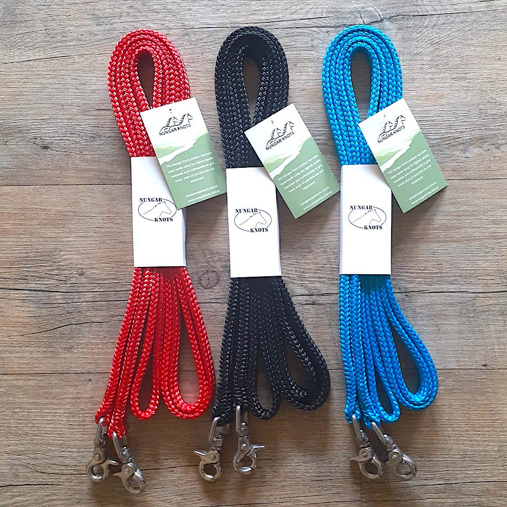 Nungar Knots Reins Flat 3m with Stainless Steel Clipts