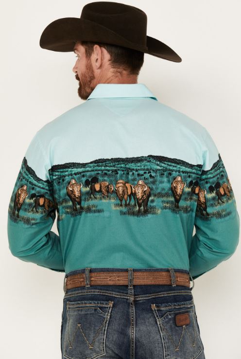 Panhandle Slim Fit Buffalo Border Long Sleeve Snap Shirt