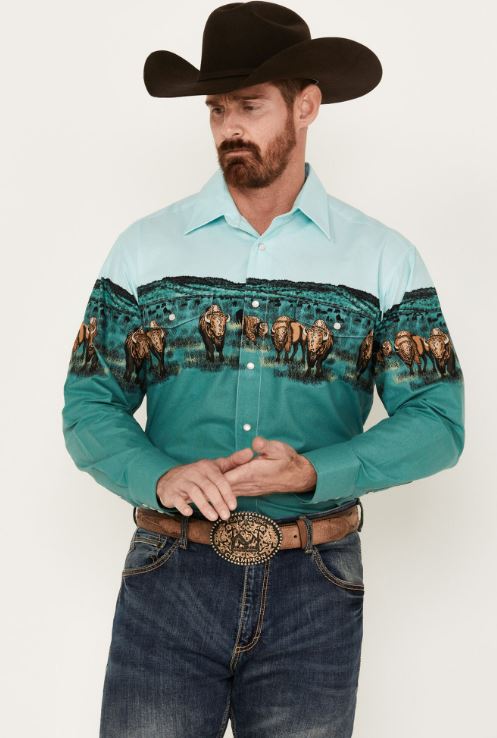 Panhandle Slim Fit Buffalo Border Long Sleeve Snap Shirt