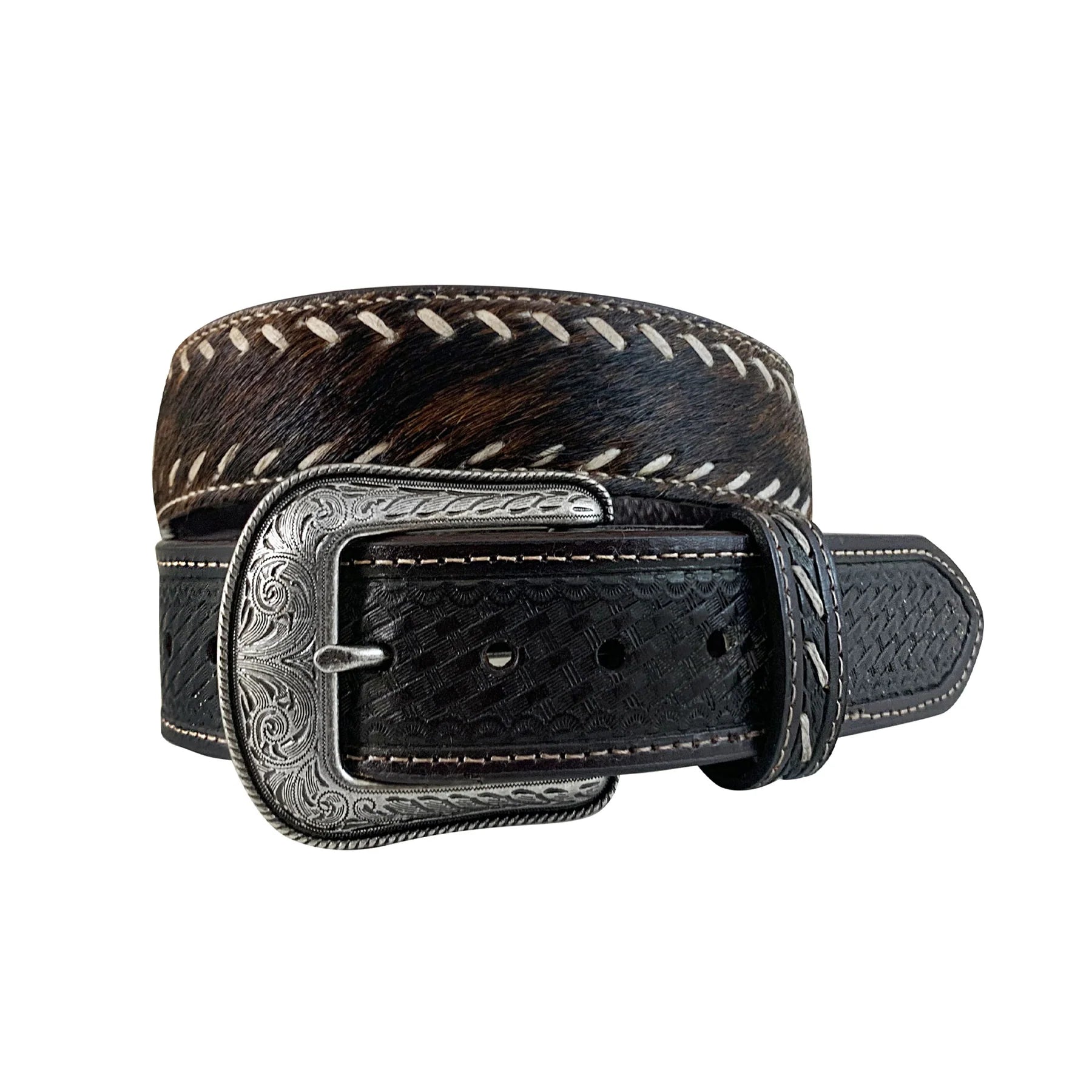 Roper Belt 1.5in Hair on Hide with Lacing Brown - Summer Clearance