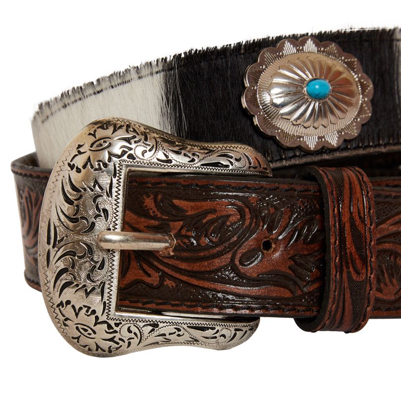 Distinguished Turquoise Hand Tooled Leather Belt