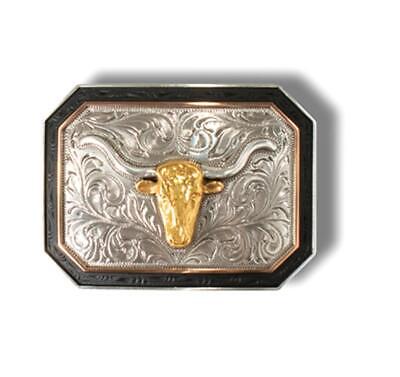 Ariat Rectangle Longhorn Motif Buckle Aged Silver/Aged Gold