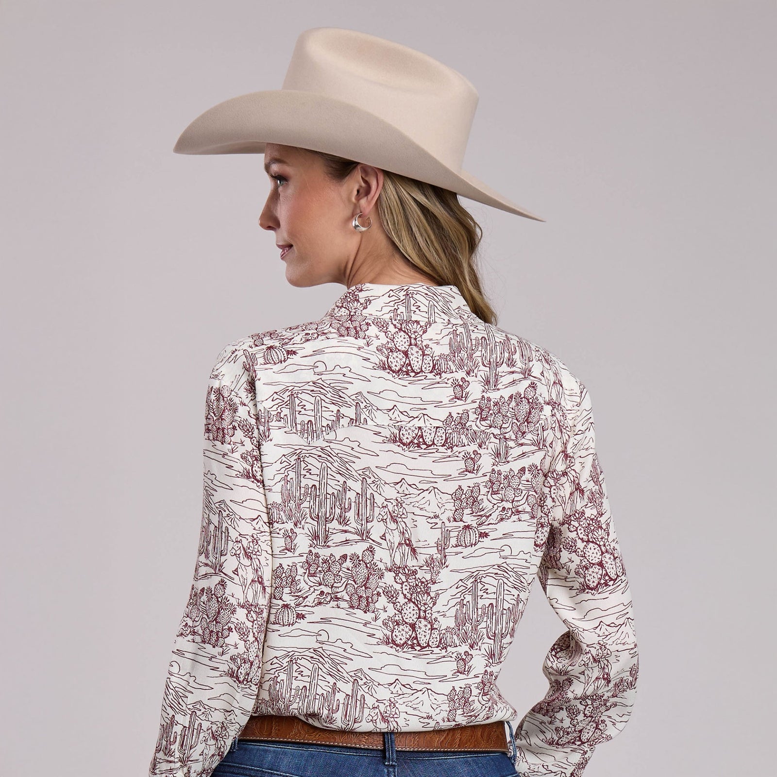 Stetson Wmns Colleciton LS Shirt Print White