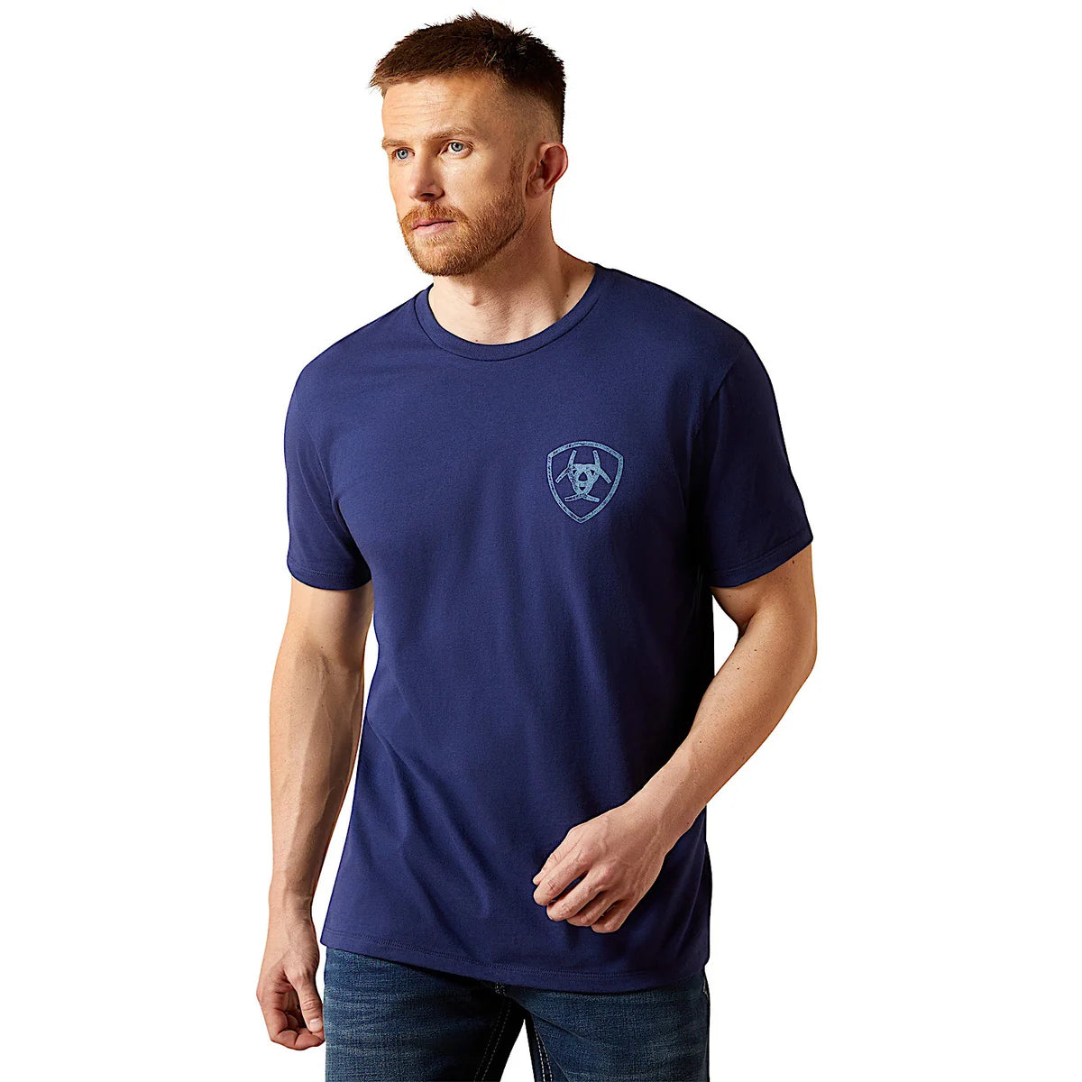 Ariat Mns New Vertical Logo SS Tee Medieval Blue