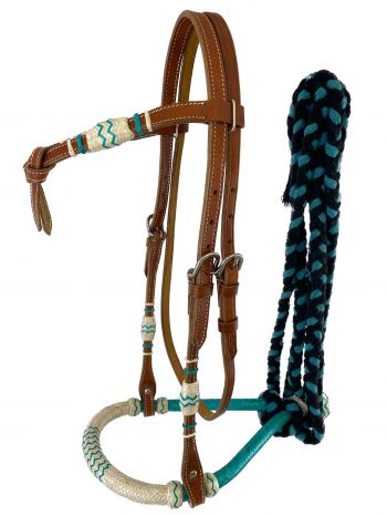 Furturity Knot Show Bosal with Teal/Natural Rawhide Braid Accent
