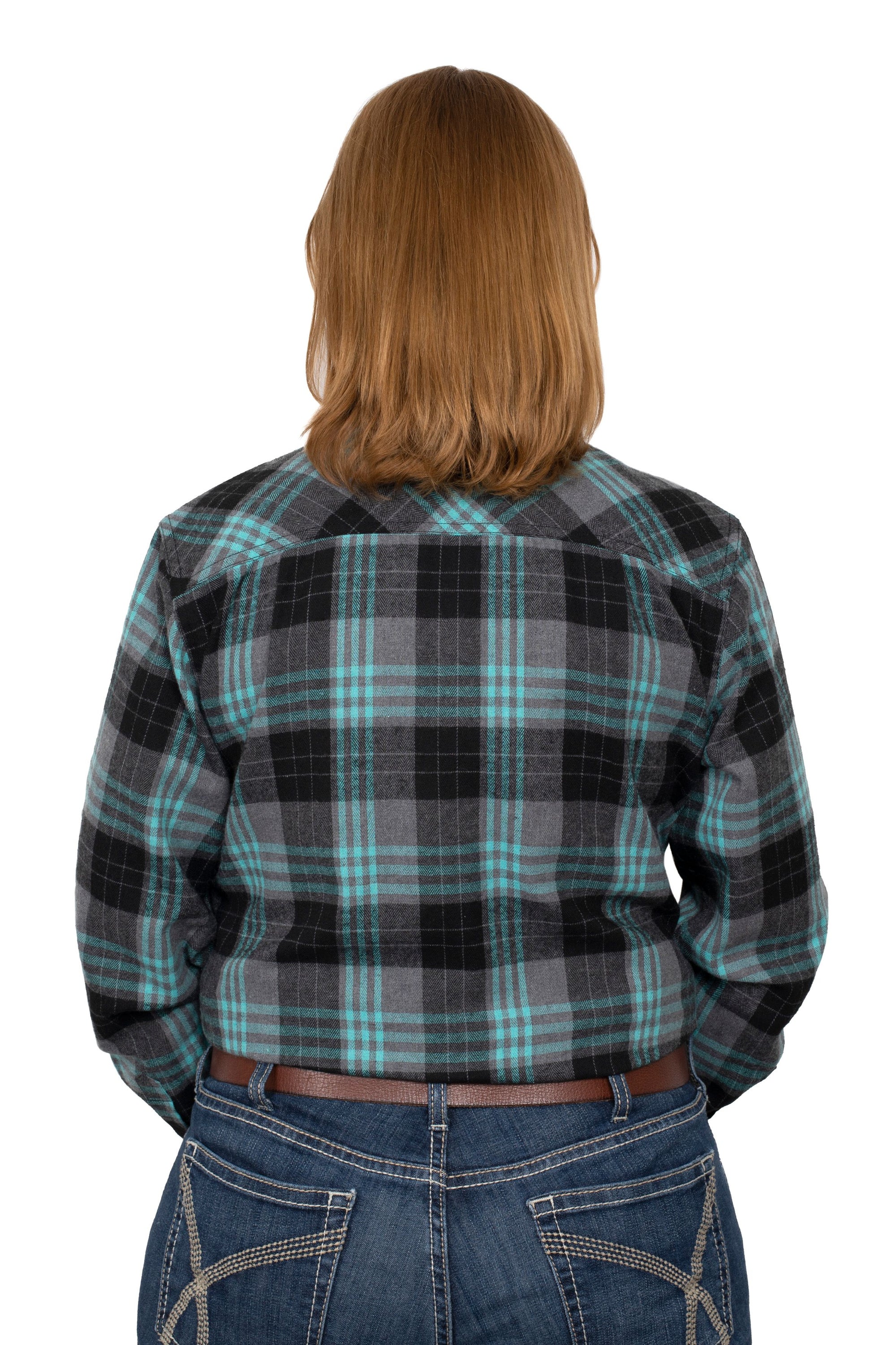 Just Country Wmns Jahna Workshirt Flannel Grey/Turquoise - Summer Clearance