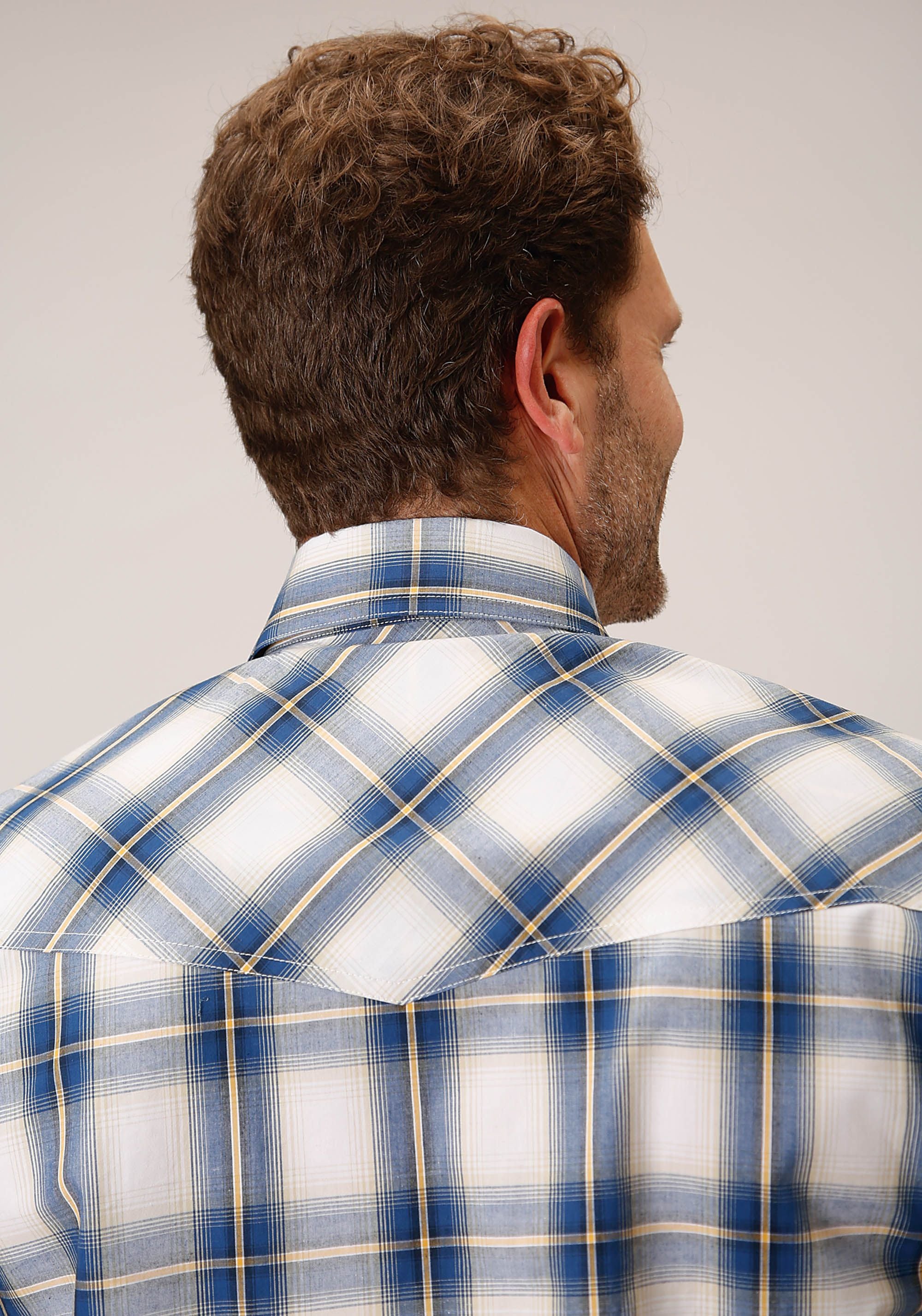 Roper Mns Amarillo Collection LS Shirt Plaid Blue - Summer Clearance
