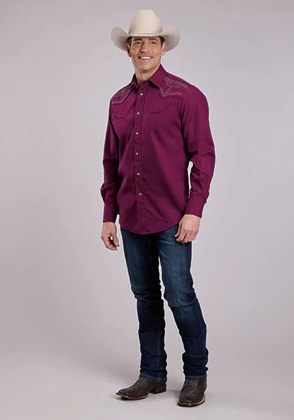 Roper Mns Karman Special Collection LS Shirt Solid Wine