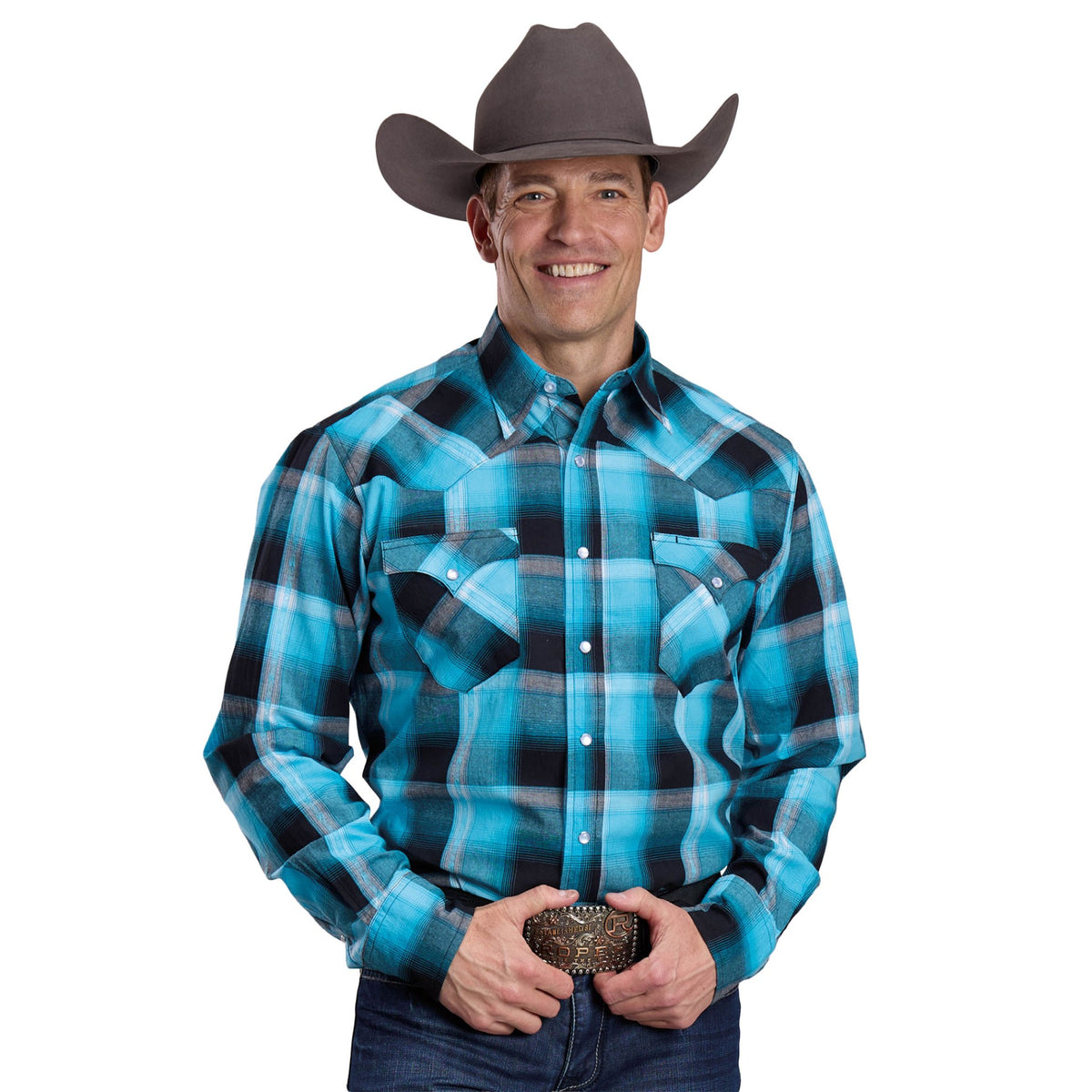 Roper Mns West Made Collection LS Shirt Plaid Blue