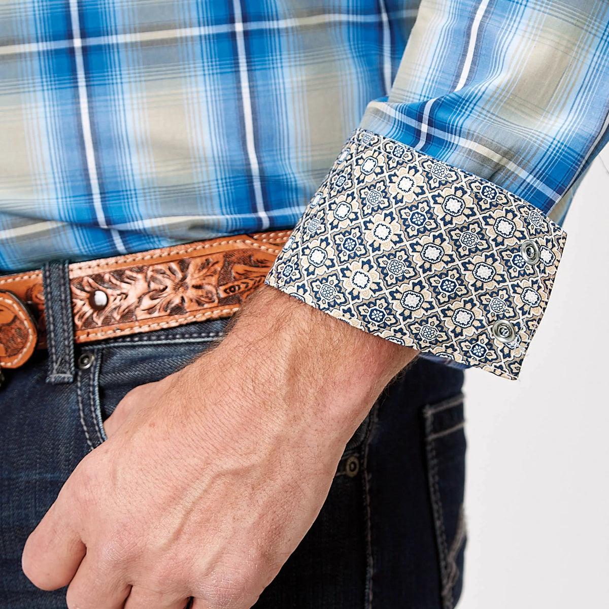 Roper Mns Amarillo Collection LS Shirt Plaid Blue - Black Friday Sale