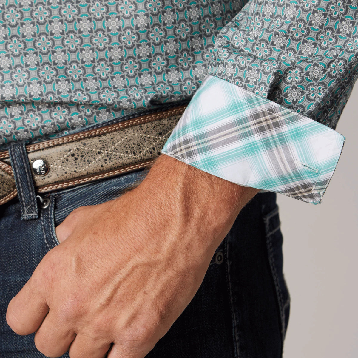 Roper Mns Amarillo Colleciton LS Print Shirt Grey - Christmas Sale