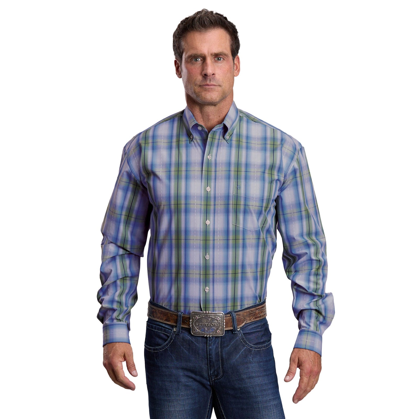 Stetson Mns Collection LS Shirt Plaid Blue