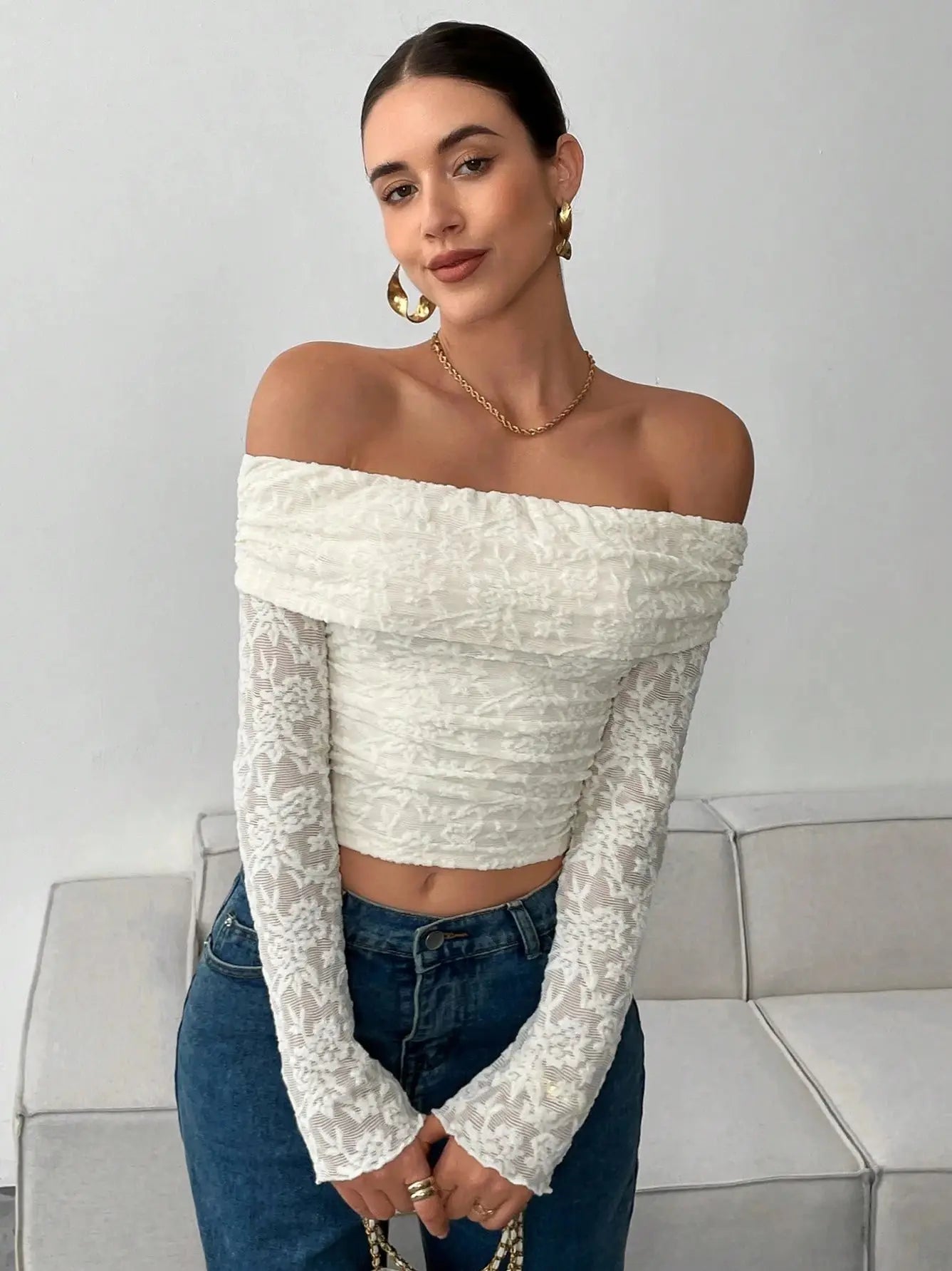 Off Shoulder Long Sleeve Bodycon Top